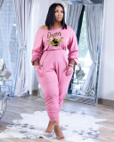 Casual Letter Print Sporty Active Outfits Ruffled One Piece Jumpsuit