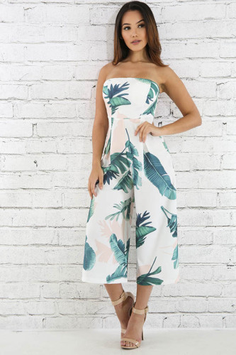 Off Shoulder Printed Wide-leg Jumpsuit
