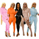 Solid Color High Neck Pant Set