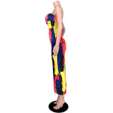 Strapless Twisted Tie-dye Split Long Dress