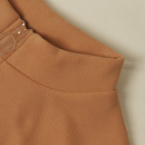 Solid Color Zip Up High Neck Autumn 2 Piece Pant Set