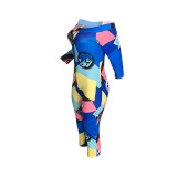 Off Shoulder Contrast Print Bodycon Jumpsuit