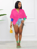 Casual Thread Stitching Colorful Button Cardigan Irregular Shirt