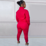 Casual Fleece Printed Letters Zipper Pullover High Neck Pant Set 2 Pieces