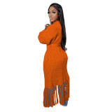 Tassel Trim Open Front Chunky Knit Longline Cardigan