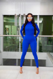 Solid Turtleneck Long Sleeve Bodycon Bodysuit Sports Elasticity Two Piece Pant Set