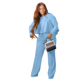 Autumn Solid High-Low Top & Pants Set