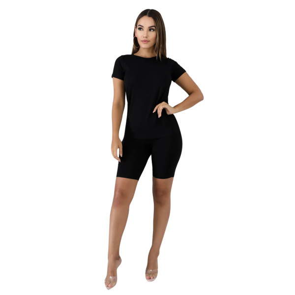 Solid Color Cotton Basic Shirt and Tight Shorts
