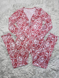 Casual Pattern Printed V Neck Home Jumpsuit