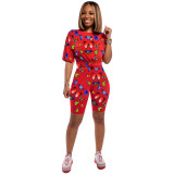 Butterfly Print Sports Short Sleeve Shorts Set Two-Piece Set