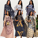 Summer Beach Dress Letters Printed Loose Style Oversized Maxi Dress
