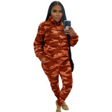 Casual Camouflage Drawstring Sweatsuits Hoodie Pants Sets For Women