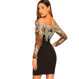 Embroidered Lace Off Shoulder Mini Dress