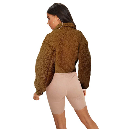 Fluffy Button Long Sleeve Jacket