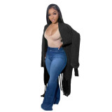 Tassel Trim Open Front Chunky Knit Longline Cardigan