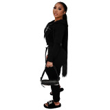 Casual Printed Bodycon Sexy Zipper Hoodie 2 Pieces Outfits Set