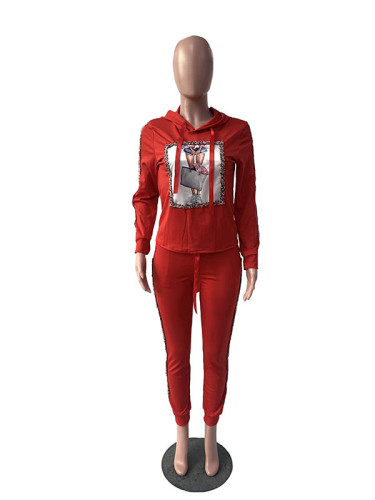 Casual Hoodie Patch Two Piece Set