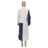 Casual Autumn Cardigan Turn-down Neck Color Matching Irregular Long Jacket