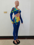Women Colorful Ink-splash Print Crop Top Two Piece Outfits
