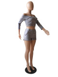 Casual Stretch Off Shoulder Crop Top and Overalls Shorts