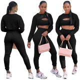 Sportswear 3 Piece Pants Sets Solid Ribbed Pit Track Jogging Sets