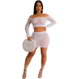 Holiday Sunscreen Beachwear Hollow Knitting Off Shoulder Skirt Set