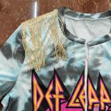 Casual Fashion Print Tassel Slit Short Sleeve Shirt Top