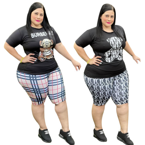 Plus Size Women's Clothing Summer Fashion Printed Short Set