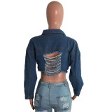 Autumn Short Ripped Single-breasted Denim Crop Jacket