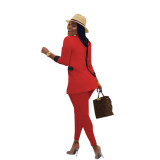 Solid Color Turndown Collar Colorblock Long Sleeve Pant Set