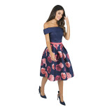 Casual Printed Off Shoulder Midi Dress