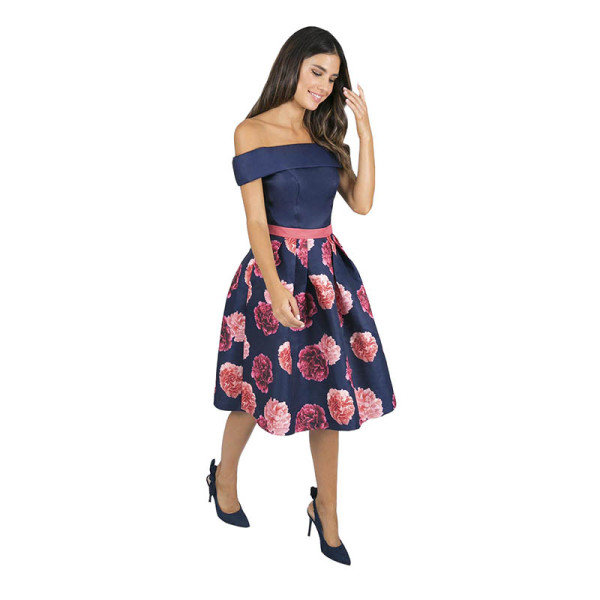 Casual Printed Off Shoulder Midi Dress
