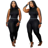 Solid Color Sleeveless Webbing Jumpsuit