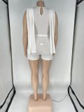 Casual Solid White Split Joint V Neck Sleeveless Plus Size Rompers with Belted