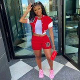 Summer Red Baseball Jacket Sport Women's Set Print Active Sweatsuit Tracksuit Two Piece Fitness Outfits