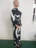 Casual Print Cardigan Jumpsuit