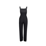 Women Solid Sling Pocket Straight Leg Jumpsuit