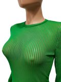 Autumn Sexy Green Mesh See Through Long Sleeve Jumpsuit with Back Zipper