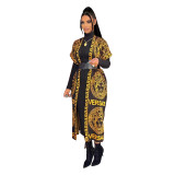 Casual Printed Thickened Long Cape Autumn Winter Woolen Coat