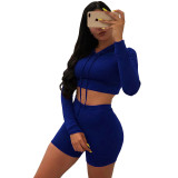 Solid Color Hooded Activewear Shorts Set