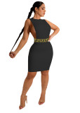 Sexy Sleeveless Print Round Neck Hollow Out Midi Dress