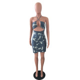 Halter Denim Zipper Clubwear Sexy Bodycon Dress