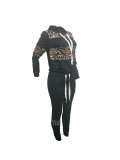 Casual Leopard Stitching Hooded Sports Two Piece Set