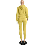 Solid Yellow Fleece Hooded Sweatshirt Pant Set