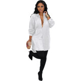 Solid Sequin Loose Turndown Neck Shirt Dress