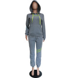 Autumn and Winter Sweatshirt Print Hooded Pant Set