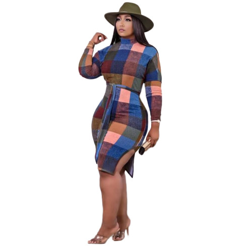 Casual Printed Midi Dress with Belt