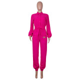 Classic Solid Offset Printed Long Sleeve Cargo Jumpsuit