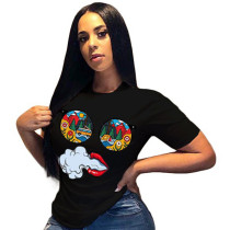 Casual Short Sleeve Cartoon Printed T-shirt Top Casual Short Sleeve Cartoon Printed T-shirt Top