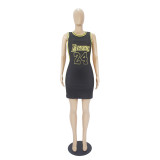 Casual Sleeveless Double-sided Pattern Printed Webbing Basketball Mini Dress